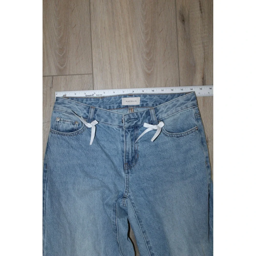 PacSun Casey Low Rise Baggy Jeans Light Wash Blue Bow Detail Women's Size 24 Y2K